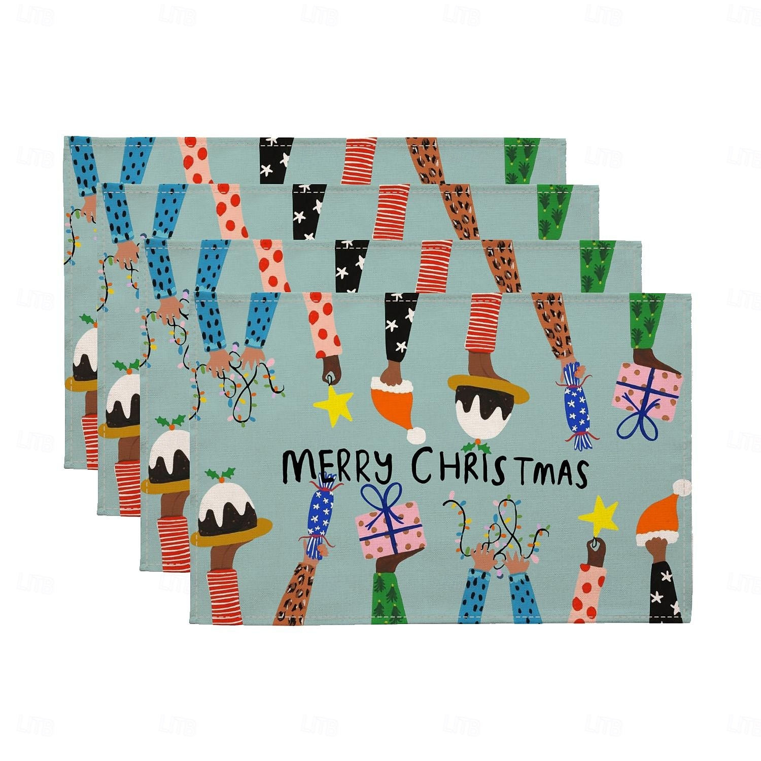 Juego de 4 manteles individuales navideños de algodón y lino para decoración de mesa de invierno, fiestas, cocinas, comedores, etc., de temporada, para exteriores, interiores y exteriores, 30 x 45 cm 2025 - $12.49 –P1