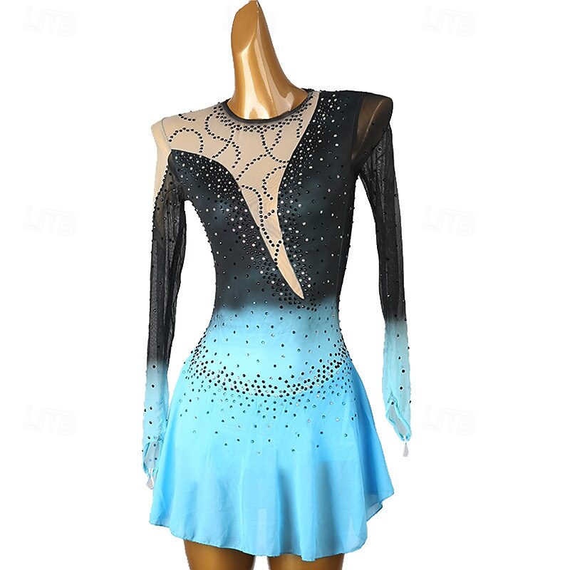 Kunstschaatsjurk Dames Voor meisjes Schaatsen Jurken Waterblauw Rood Zwart / blauw Lapwerk Open achterkant Netstof Spandex Hoge Elasticiteit Opleiding Oefenen Professioneel Kunstschaatskleding 2025 - $169.99 –P12