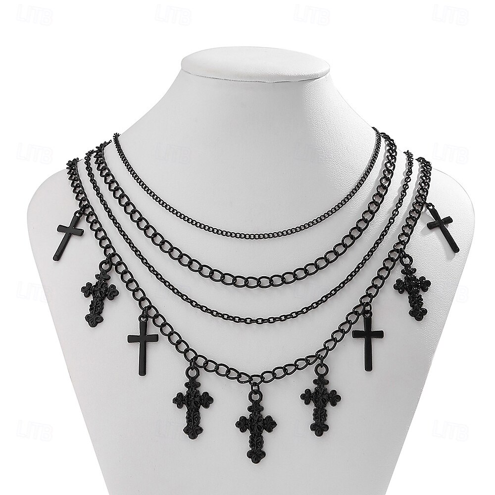 Colares com Pendentes cromada Mulheres Punk Vintage Moda Multi Camadas Forma Geométrica Colar Para Festa dia das Bruxas Rua de 2025 por $15.99 –P2