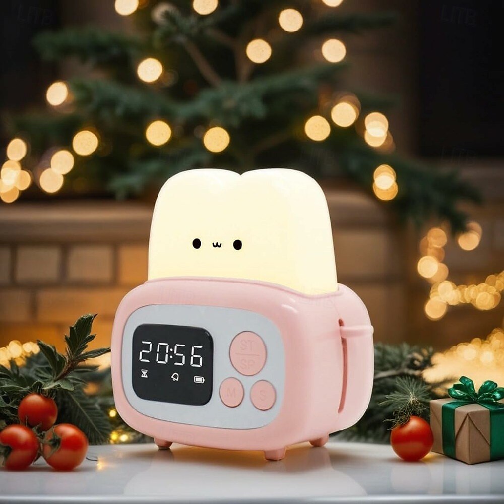 Toast Clock Timer Lamp Cute LED Bread Night Light with USB Dimmable Table Clock Alarm for Kids Soft Light 2025 - $23.99 –P8