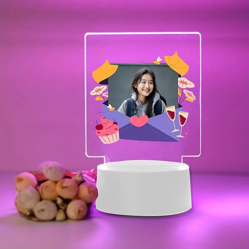 Luz de noche con foto personalizada iluminada, sobre de regalo creativo con foto personalizada para hija, regalo de vacaciones, regalo de cumpleaños 2025 - $15.49 –P3