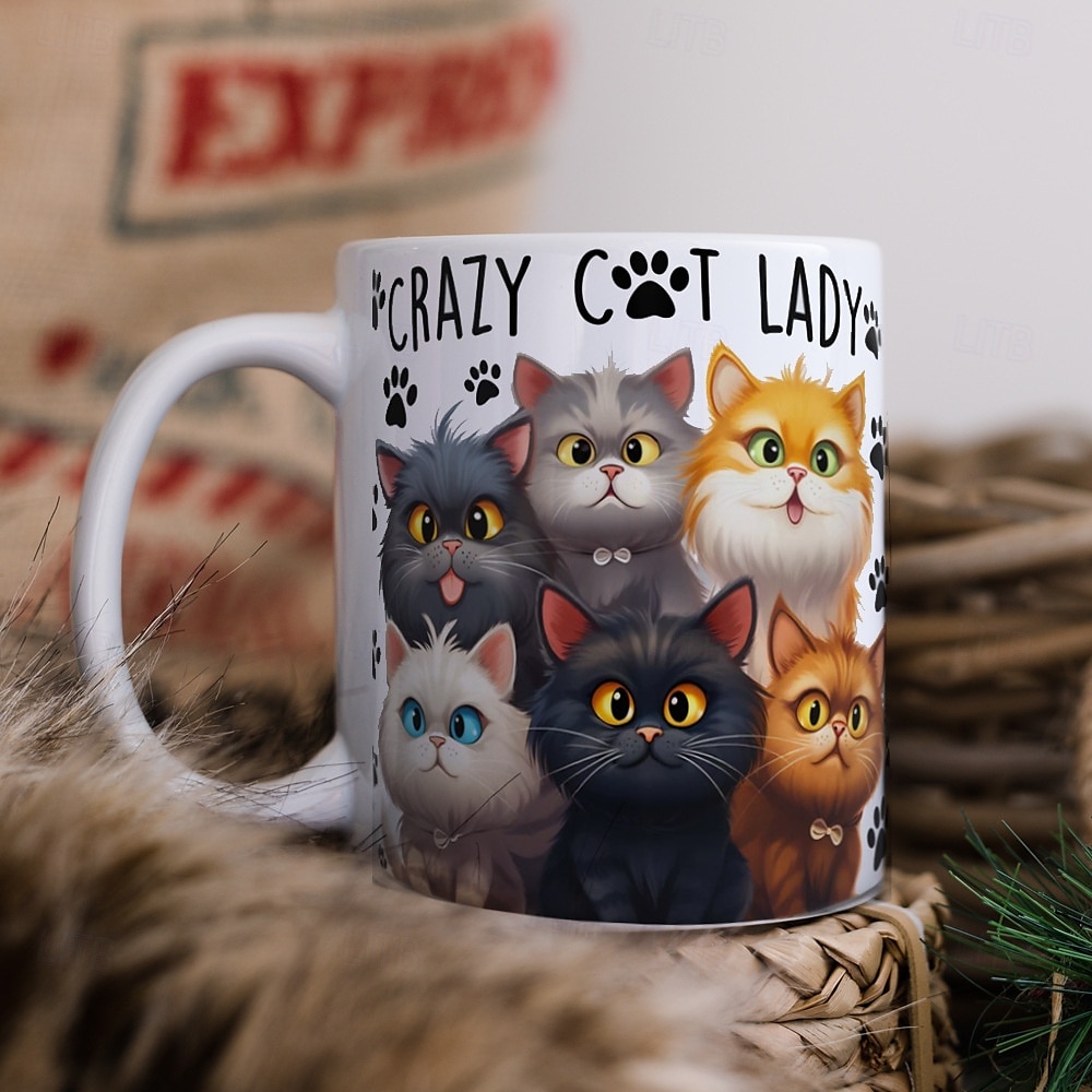 hrnek crazy cat lady - perfektní dárek k narozeninám pro milovníky koček - 11oz keramický šálek na kávu pro milovníky koček 2025 - $18.99 –P3