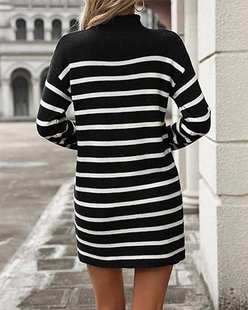 Női Pulóverruha Alkalmi Csíkos Mock Neck Nyomtatott Hosszú ujj Normál felsők Kötött Munka Napi Fehér / Fekete Lóhere Ősz Tél 2025 - $55.99 –P6