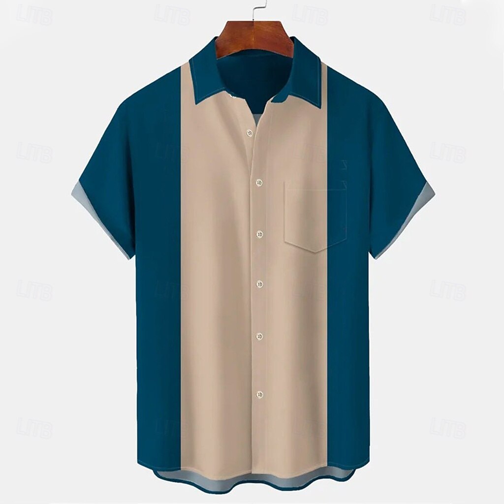 Men's Shirt Summer Shirt Beach Wear Casual Shirt Bowling Shirt Button Up Shirt Black Wine Blue Green Gray Short Sleeve Color Block Lapel Vacation Daily Front Pocket Clothing Apparel Cotton Fashion 2025 - $22.99 –P2