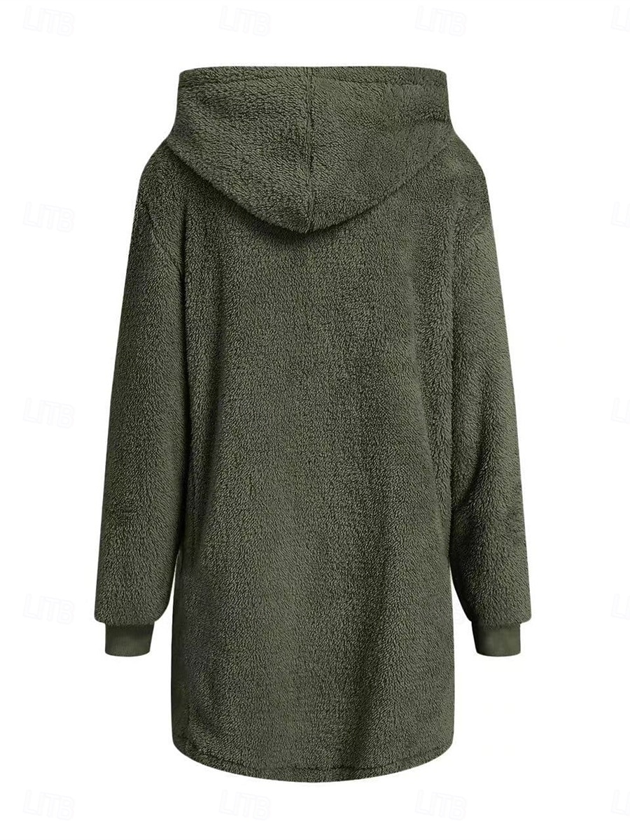 Mulheres Casaco de lã Casaco de pelúcia Casaco com capuz Manter Quente Respirável Zíper Bolsos Forrada com Fleece Casual Bloco de cor Férias Rua Roupa Diária Para Noite Zíper Longo Capuz Normal Manga de 2025 por $25.19 –P2