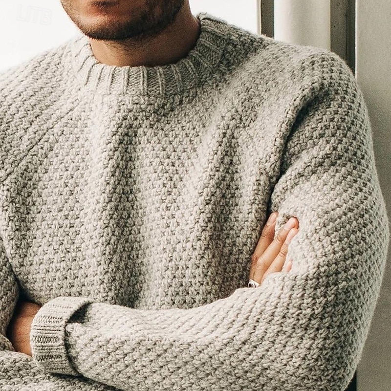 Herren Pullover Strickpullover Gerippt Gehäkelt Stricken Standard Strick Glatt Rundhalsausschnitt Modisch Basic Freizeitskleidung Verabredung Bekleidung Herbst Winter Schwarz Weiß S M L 2026 - $36.99 –P7