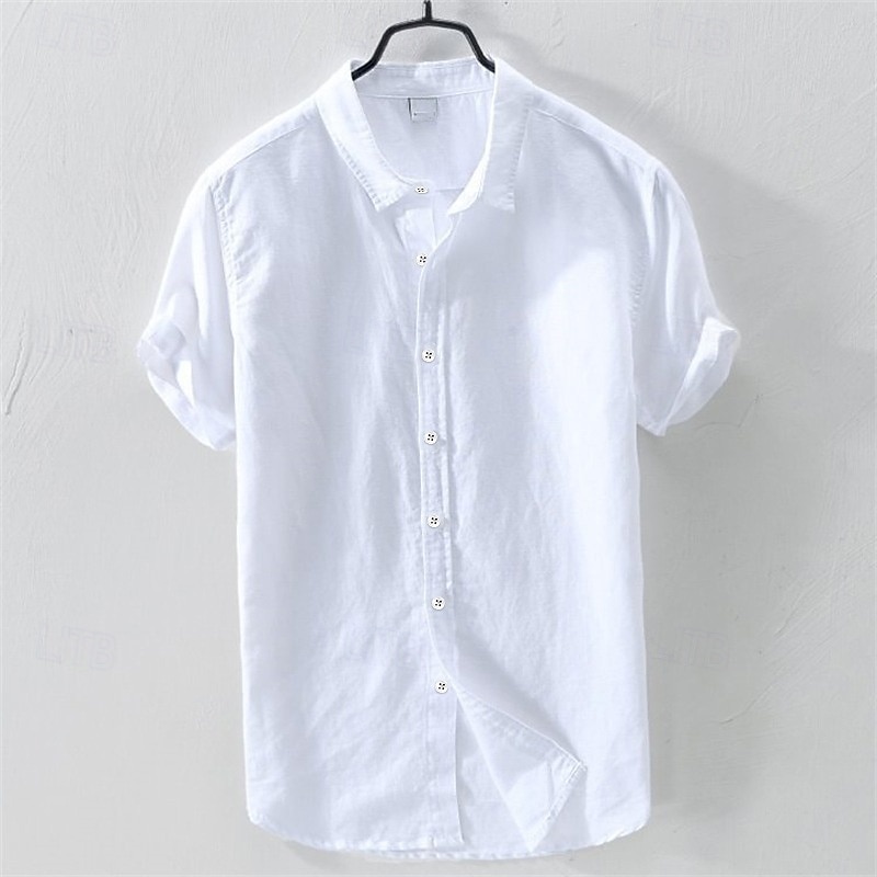 Herren leinenhemd Sommerhemd Strandbekleidung Knopfhemd Glatt Casual Täglich Weiß Blau Kurzarm Kargen Sommer Bekleidung Button-Down 2026 - $21.99 –P8