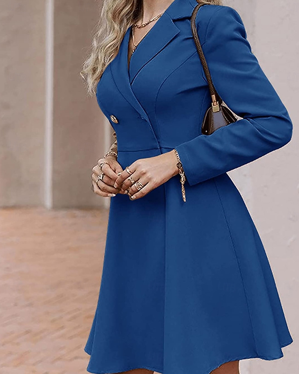 dámské malé černé šaty blejzr šaty elegantní pracovní minišaty knoflíková klopa dlouhý rukáv hladký regular fit černá modrá khaki jaro podzim s m l xl 2025 - $41.99 –P7