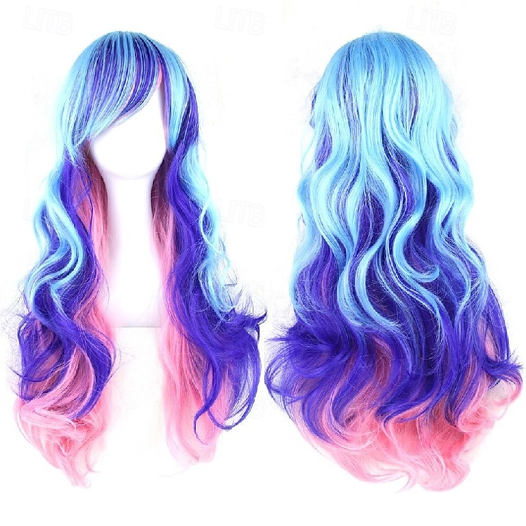 Parrucca ombre arcobaleno in capelli sintetici con frangia rossa gialla viola verde blu per donne nere Festa di Halloween Cosplay del 2025 a $15.99 –P5
