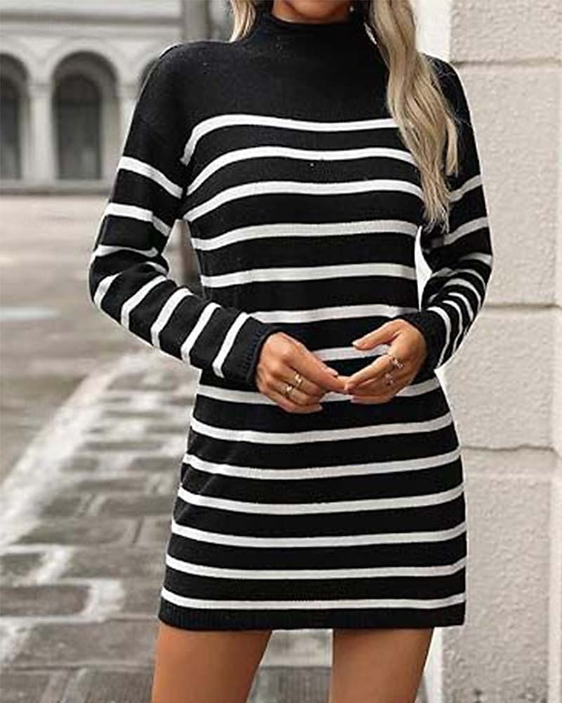 Női Pulóverruha Alkalmi Csíkos Mock Neck Nyomtatott Hosszú ujj Normál felsők Kötött Munka Napi Fehér / Fekete Lóhere Ősz Tél 2025 - $55.99 –P7