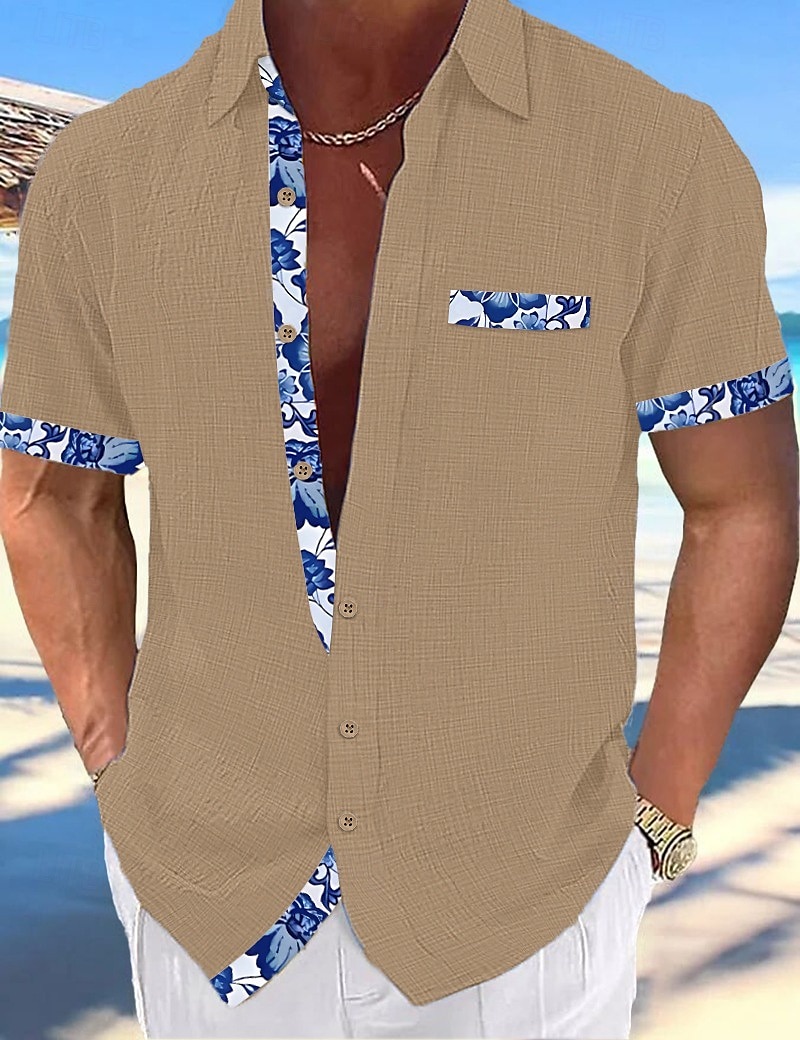 Men's Shirt Linen Shirt Summer Shirt Beach Wear Button Up Shirt Plain Vacation Curise Black White Pink Navy Blue Short Sleeve Collar Summer Spring Clothing Apparel 2025 - $21.99 –P6