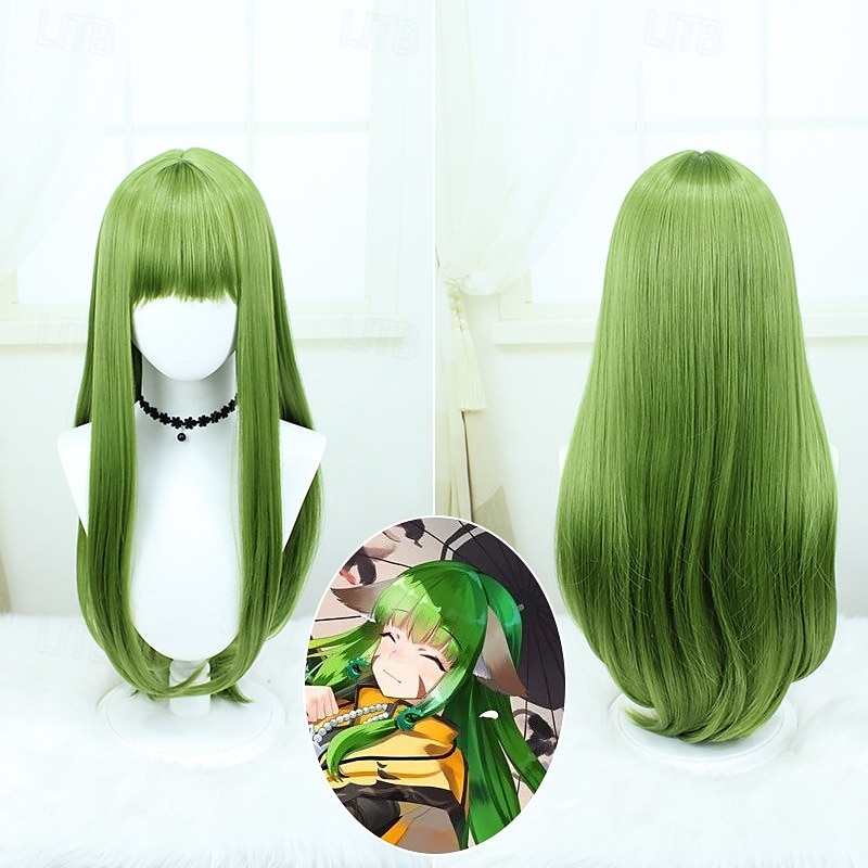 parrucca cosplay anime - 23,62 pollici verde erba capelli lunghi e lisci, resistente al calore del 2025 a $21.99 –P1