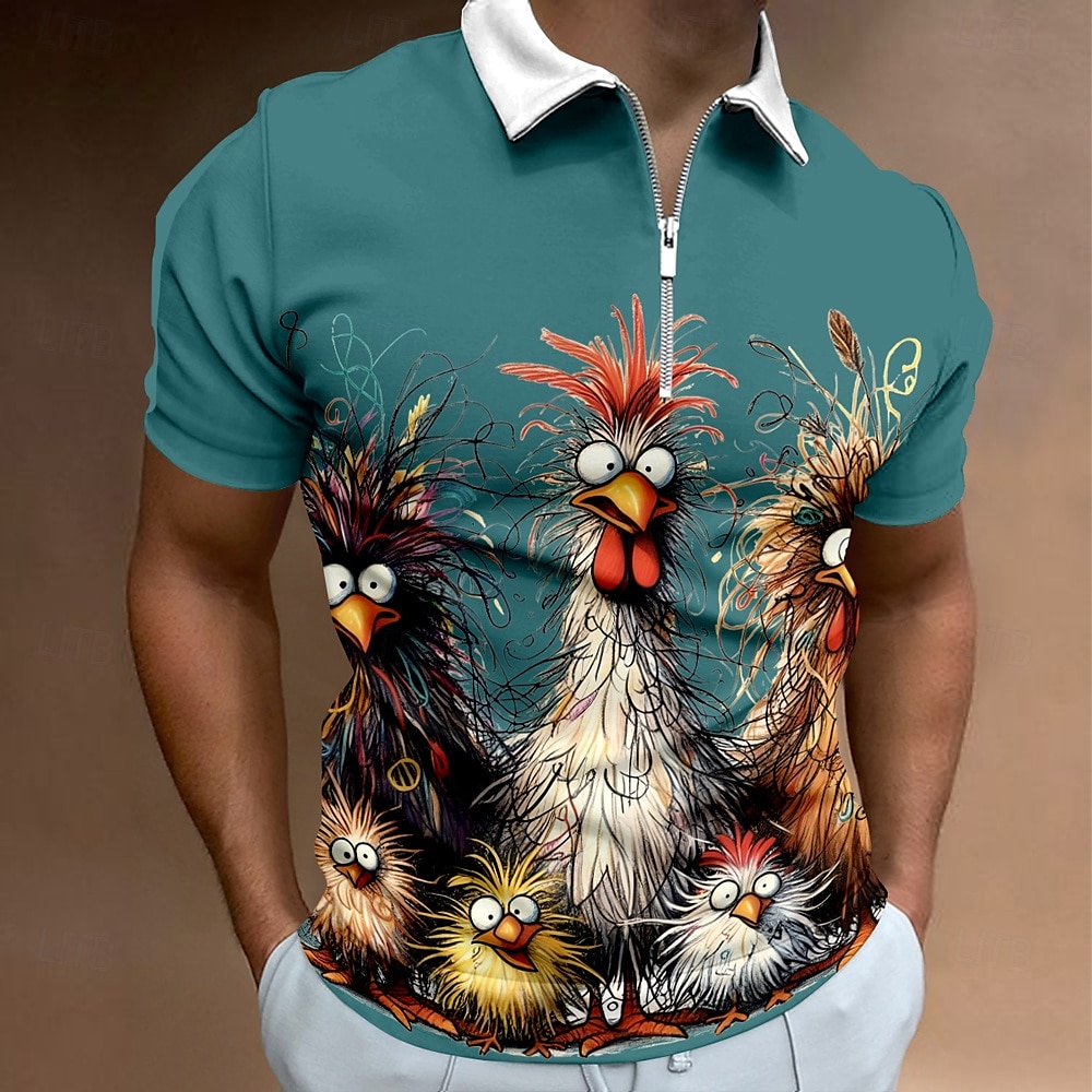 Férfi Csirke Cipzáras pólóingek Golfing Rövid ujjú Pólóingek Galléros ingek Alkalmi Vicces Utcai öltözék Nyaralási viselet Party ruhák 3D nyomtatás Quarter Zip Polo Nyár Tavasz Fekete Fehér Sárga 2025 - $22.99 –P5