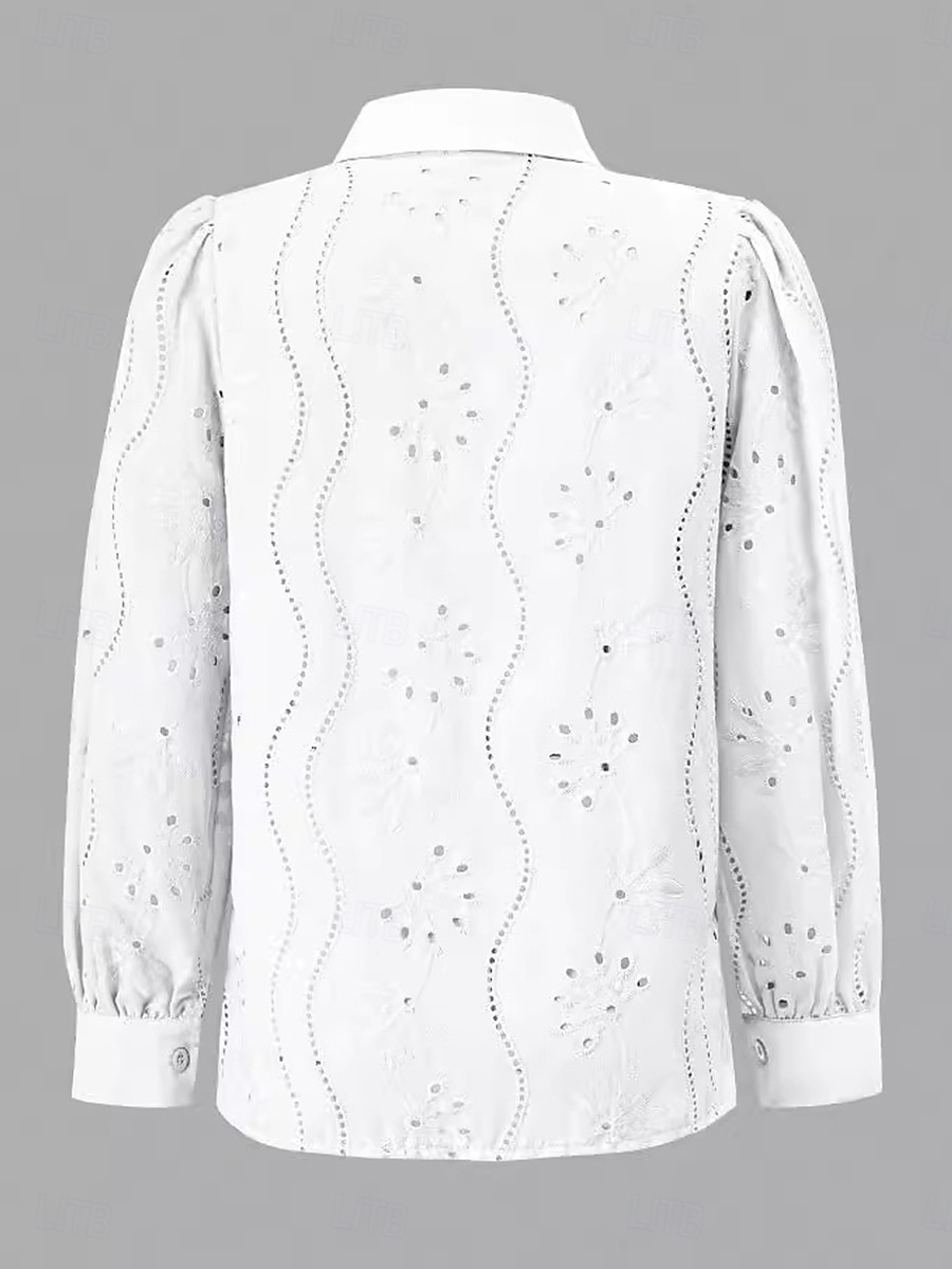 Top Elegante in Pizzo Bianco da Donna con Occhielli Blusa Casual Monocromatica in Pizzo Maniche Lanternina Maniche Lunghe Top Classici Collo Camicia Quotidiano Romantica Petite Estate Vacanze Bianco del 2025 a $39.99 –P6