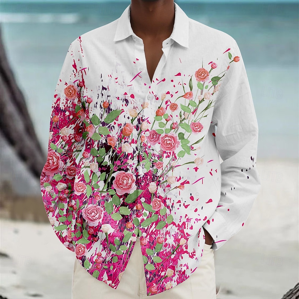 Per uomo Floreale Camicia da Spiaggia Camicia con Bottoni Manica Lunga Hawaiano Casual Vacanza Quotidiano Autunno Primavera & Estate Camicie con Colletto Stampa 3D Bianco Rosa Blu Viola Verde del 2026 a $26.99 –P4