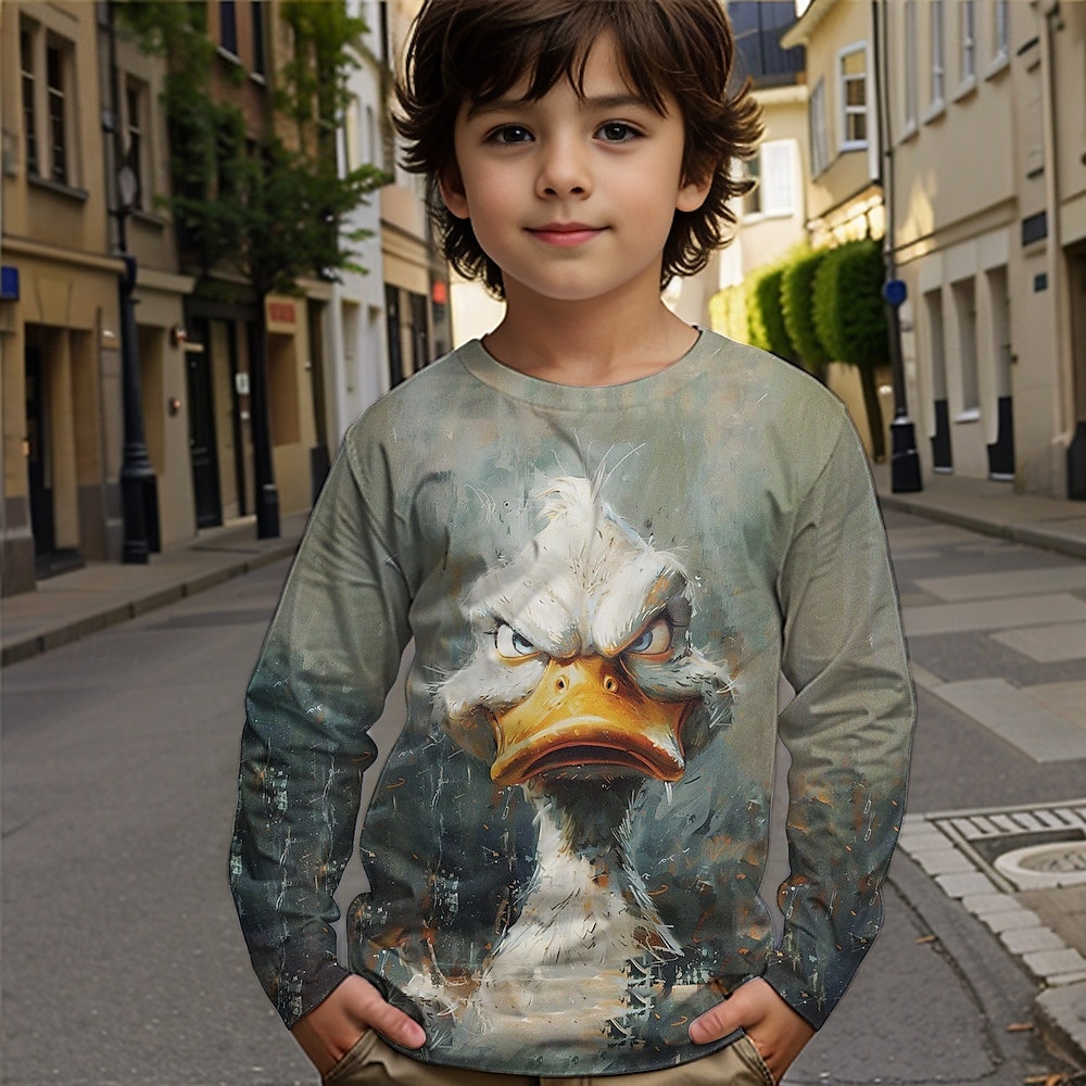 Pojkar 3D Grafisk Djur Tecknat T-shirt Långärmad Vår Höst Mode Grundläggande Barn 4-12 år Rund hals Utomhus Ledigt Dagligen Normal 2025 - $13.99 –P1