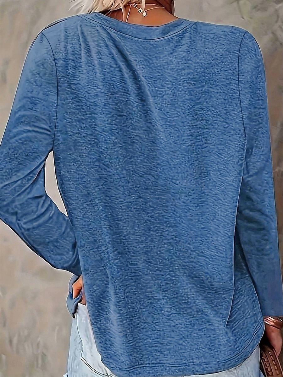Pentru femei Tricou Pasăre Scrisă Casual Manșon Lung Rotund Topuri obișnuite Zilnic Imprimeu Albastru piscină Primăvara & toamnă Primăvară, toamnă, iarnă, vară 2025 - $23.99 –P2