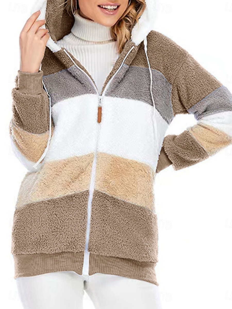 Damen Fleecejacke Teddy-Mantel Hoodie Jacke warm halten Atmungsaktiv Zip Tasche Innenfutter aus Fleece Brautkleider schlicht Streetstyle Farbblock Urlaub Strasse Freizeitskleidung Ausgehen 2025 - $39.99 –P1