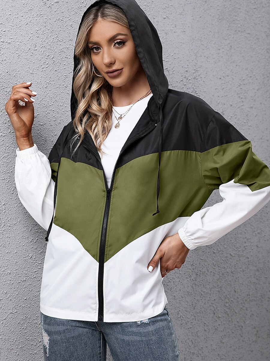 Women's Hoodied Jacket Dailywear Patchwork Multi Color Windproof Vintage Loose Fit Outerwear Long Sleeve Summer claret S 2025 - $46.99 –P3