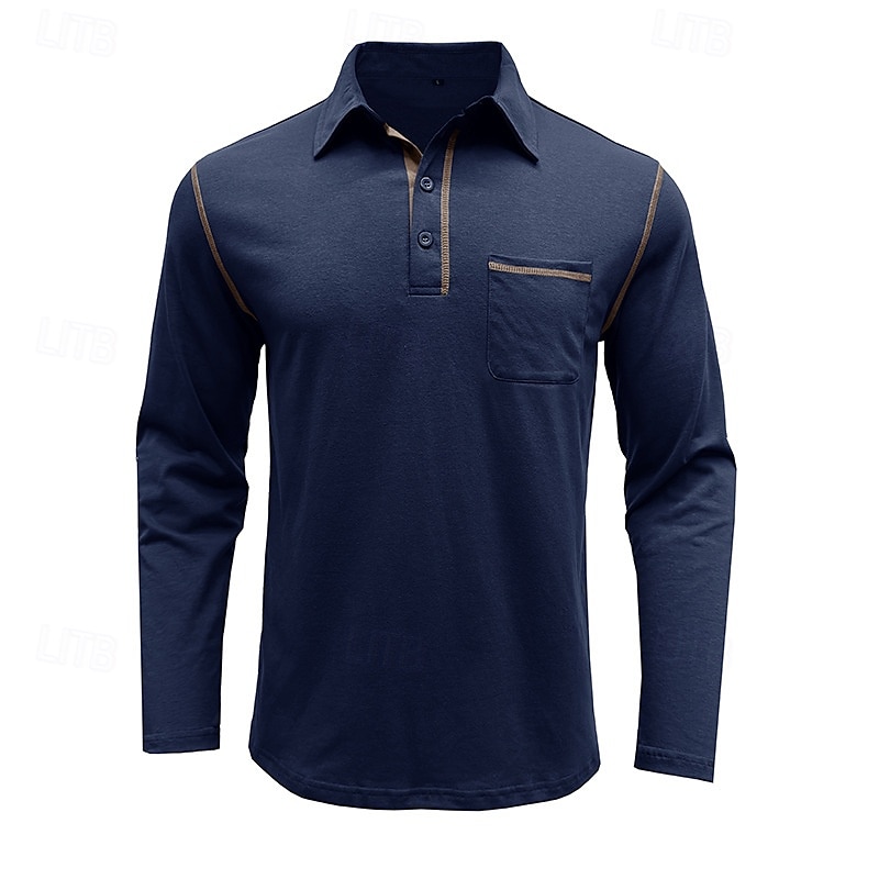 Herren Golfhemd Golfpolo Arbeit Casual Kargen Langarm Basic Modern Farbblock Patchwork Taste Frühling & Herbst Regular Fit Wein Schwarz Armeegrün Königliches Blau Dunkelgrau Braun Golfhemd 2025 - $21.99 –P8