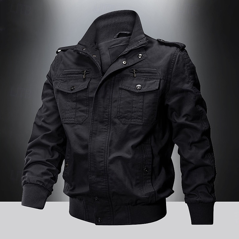 Herren Einsatzjacke übergangsjacke Ausgehen Tasche Ganzjahres Einfach Klassisch Revers Regulär Schwarz Khaki Armeegrün Jacken 2025 - $57.99 –P2