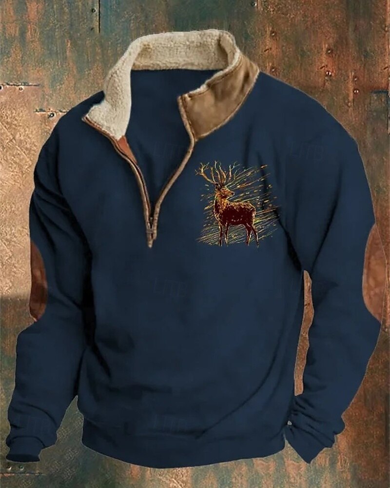 Men's Sweatshirt Quarter Zip Sweatshirt Black Navy Blue Brown Gray Half Zip Reindeer Print Christmas Daily Holiday Polyester Streetwear Casual Bavarian Fall & Winter Clothing Apparel Hoodies 2025 - $26.99 –P4