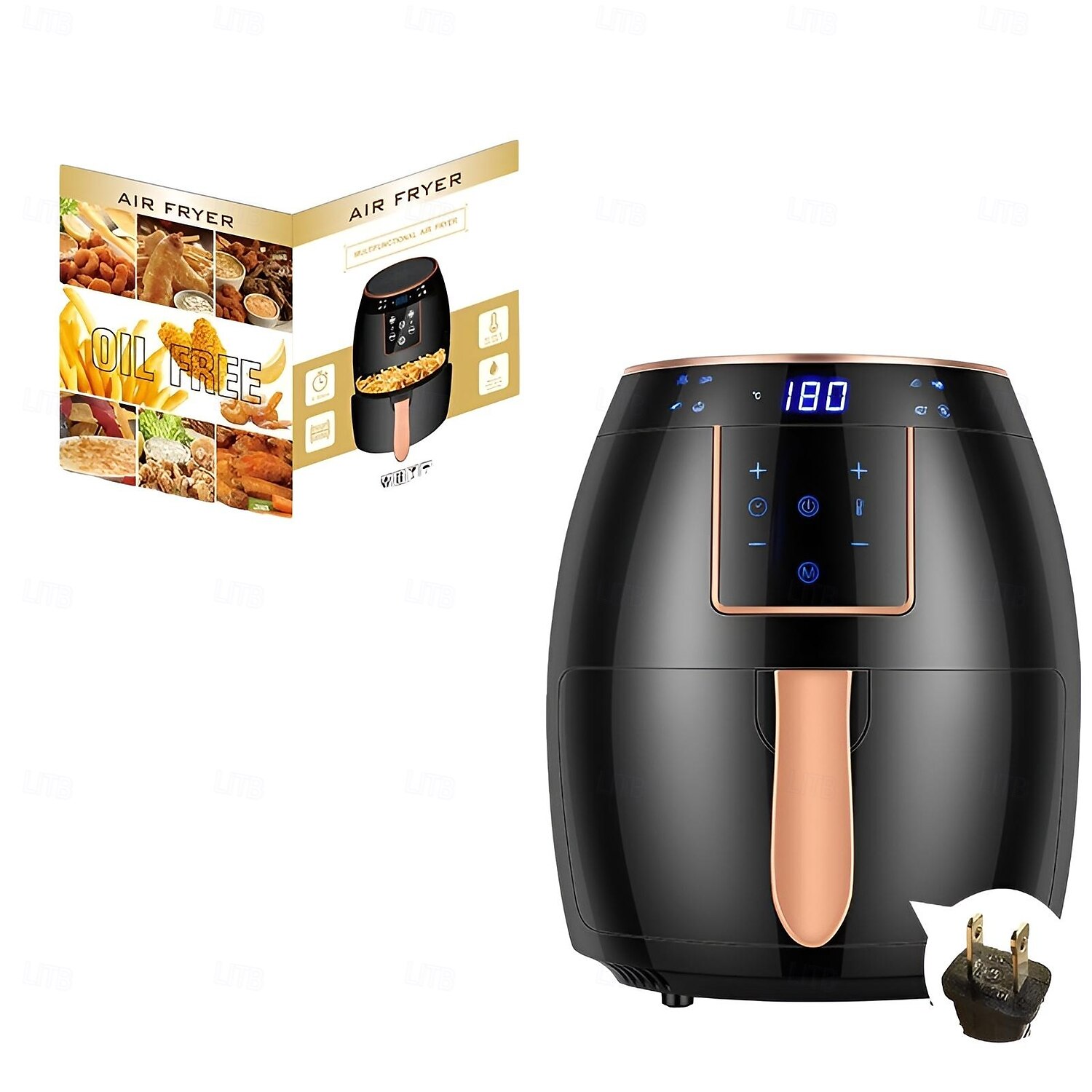 Heißluftfritteuse 5,5 l Haushalts-Heißluftfritteuse mit großem Fassungsvermögen, 1300 W, große Feuerkraft, Timing, Touchscreen, LCD, elektrische Heißluftfritteuse mit Backgeschirr 2025 - $123.99 –P6
