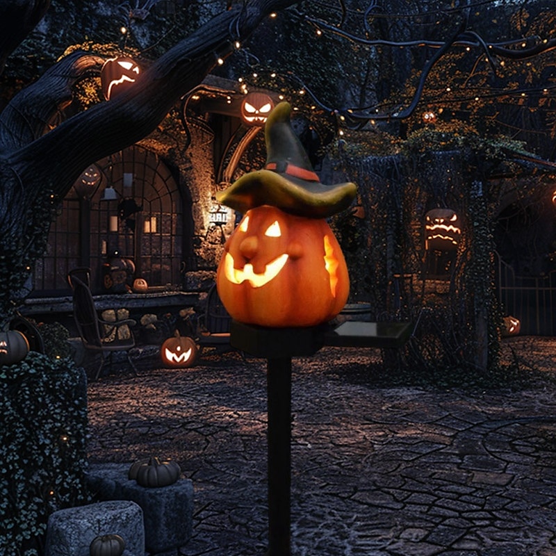 halloween kültéri napelemes pumplin lámpák jack o lámpás modern udvarhoz műgyanta padlóbetét táj dekoráció hamis sütőtök fények 2025 - $15.99 –P13