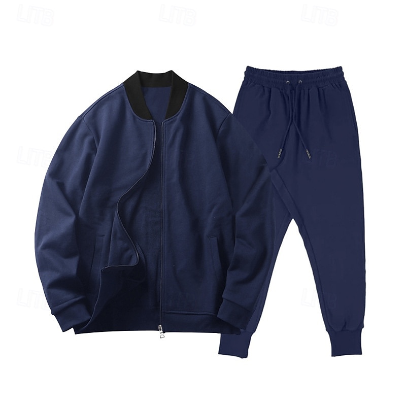 Herren Trainingsanzug Jogginganzug Sweatshirt mit durchgehendem Reißverschluss Marineblau Stehkragen Einfach 2 teilig Täglich Sport & Outdoor Ferien Polyester Streetwear Basic Lässig Frühling & Herbst 2026 - $40.99 –P8