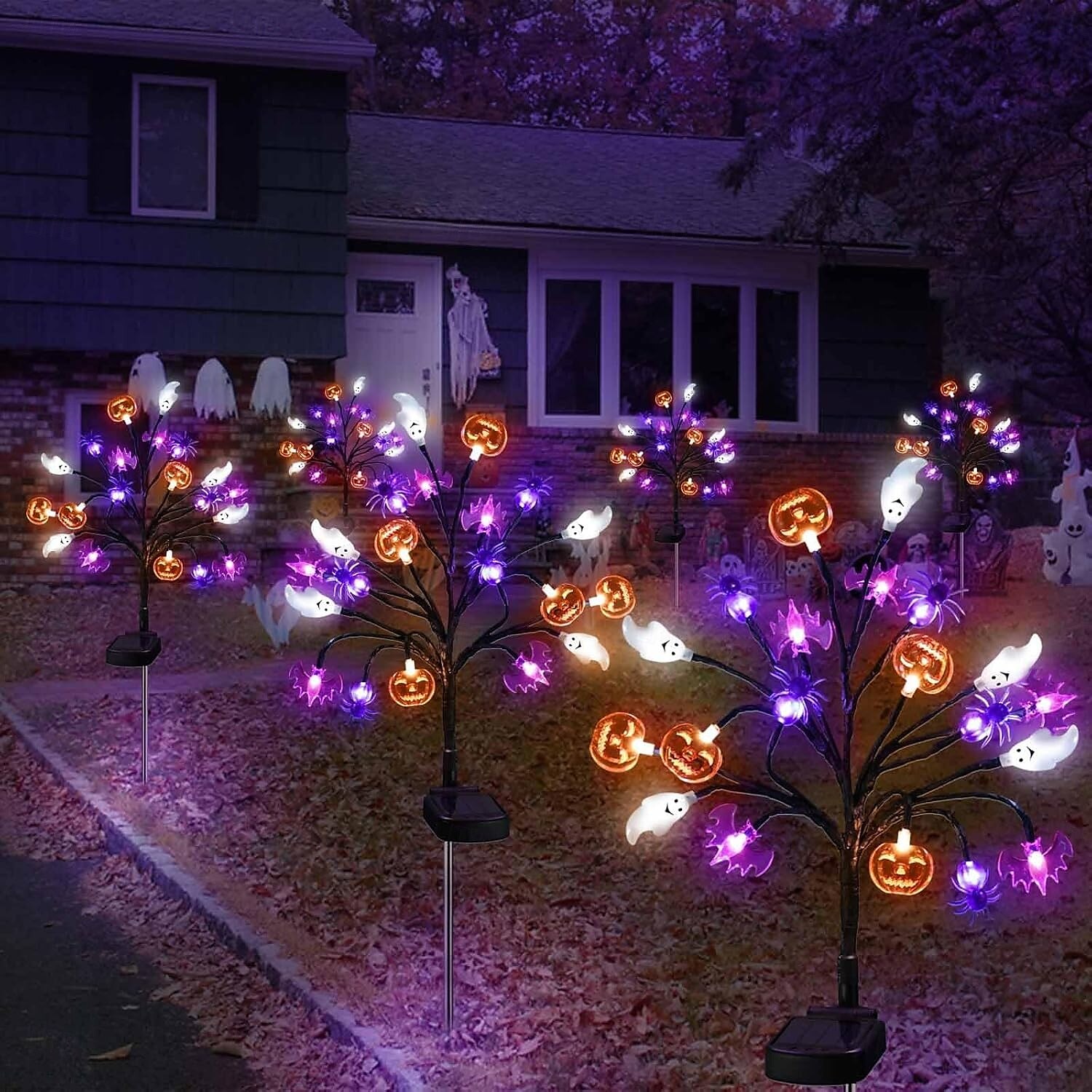 1/2db napelem 3d sütőtök denevér szellem pók halloween ösvény fények napelemes halloween dekorációk kültéri pázsit lámpák 20 led vízálló udvari terasz út sír halloween dekorációs lámpa 2025 - $30.99 –P3