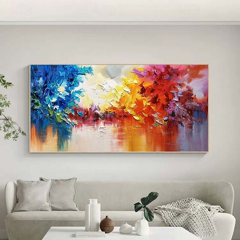 handgemalte abstrakte blaue Waldgemälde auf Leinwand, handgemachtes, farbenfrohes, strukturiertes Acrylgemälde, Wandkunst, handgemaltes Kunstwerk, grünes Ölgemälde für Wohnzimmer, Büro, 2025 - $116.99 –P1
