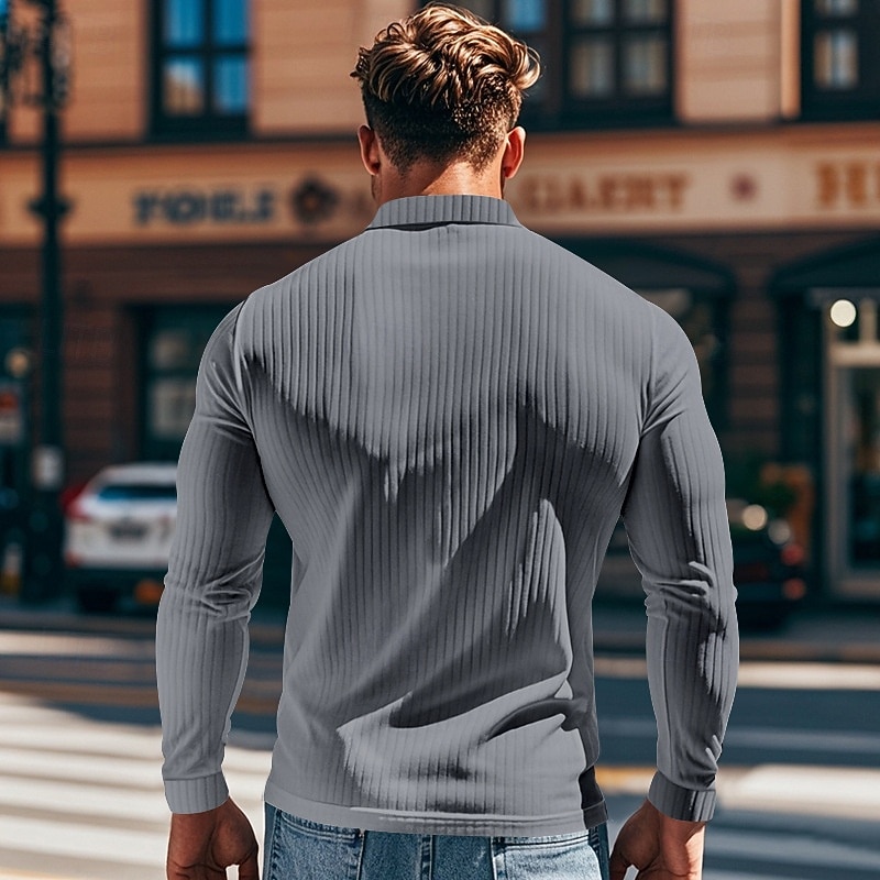 Herren Golfshirt Golf Poloshirts Lässig Arbeit Revers Langarm Basic Modern Einfach Knöpfe Frühling & Herbst Normale Passform Weiß Golfshirt 2026 - $21.99 –P18