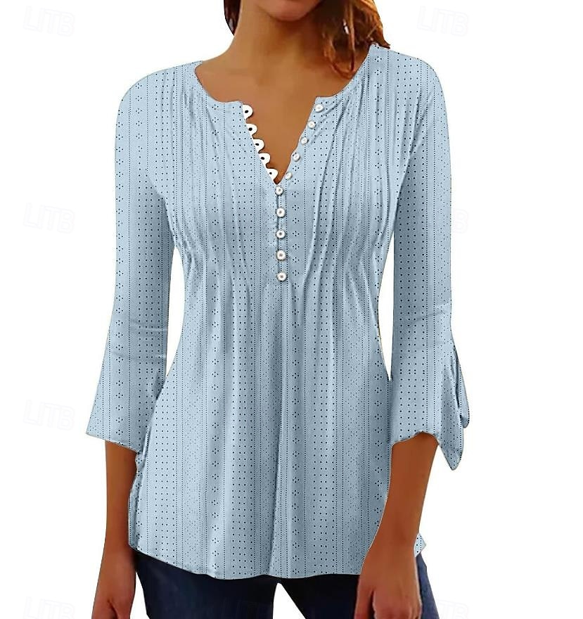 chemisier femme élégant moderne manches 3/4 hauts réguliers col en V travail quotidien jaune bleu violet vert printemps automne de 2025 ? $23.99 –P5