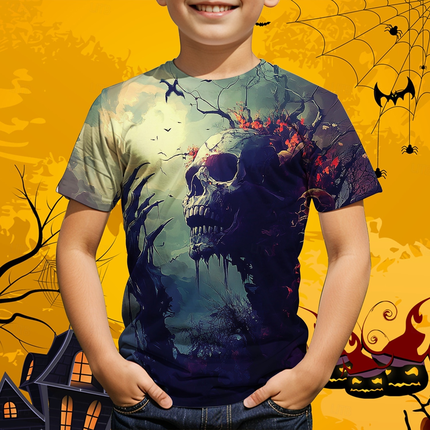 Halloween Da ragazzo 3D Pop art Teschi maglietta T-shirt Manica corta Estate Primavera Di tendenza Essenziale Poliestere Bambino 4-12 anni Girocollo Esterno Informale Giornaliero Standard del 2025 a $10.99 –P1
