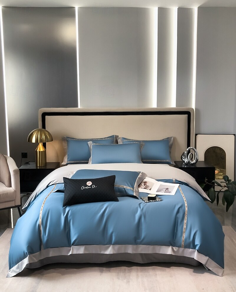 Conjunto de cama com capa de edredom de 4 peças, 100% algodão orgânico, tecido macio e respirável, inclui capa de edredom e fronhas para um sono confortável de 2025 por $150.99 –P5