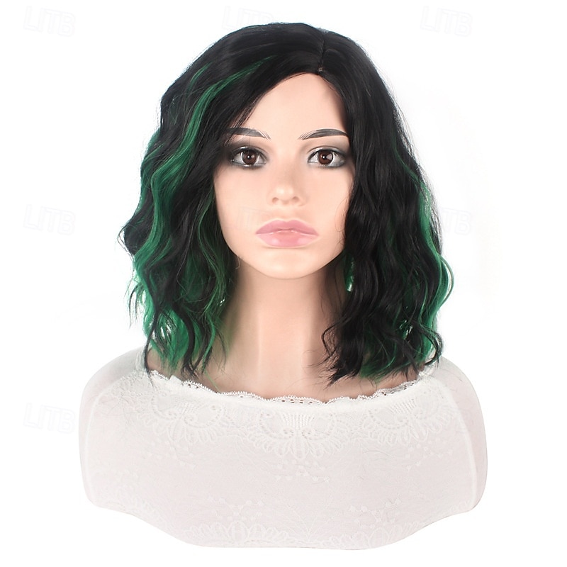 parrucche sintetiche corte da donna resistenti al calore capelli ricci parte centrale parrucca multicolore arcobaleno blu arancione sfumata del 2026 a $15.49 –P12