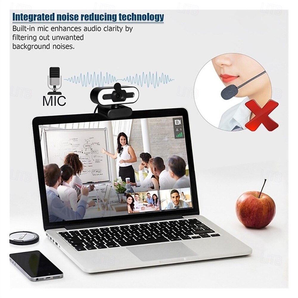 webcam 4k full hd met ring fill light laptop pc computer live broadcast video webcam met microfoon roterende camera's streaming webcam 2025 - $47.99 –P2