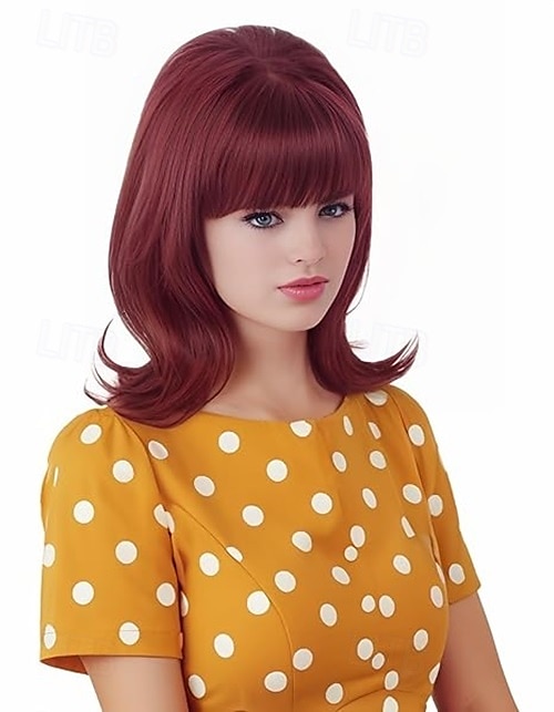 Vintage krátká vlnitá paruka s ofinou retro bouffant včelí úl paruky vhodná na kostým nebo karnevalovou párty v 60. a 70. letech paruky na Halloween 2025 - $19.49 –P3