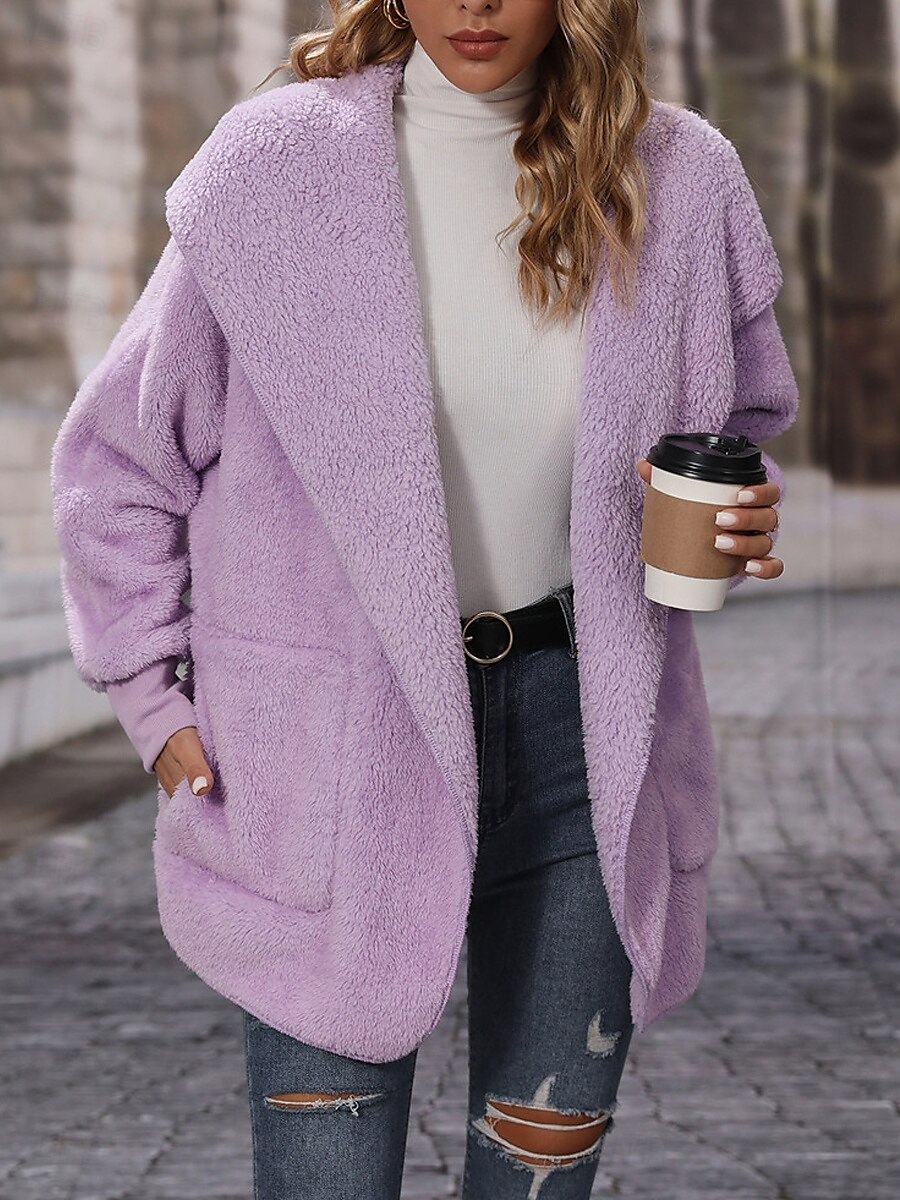 Damen Fleecejacke Teddy-Mantel Hoodie Jacke warm halten Atmungsaktiv Tasche Innenfutter aus Fleece Brautkleider schlicht Glatt Urlaub Strasse Freizeitskleidung Ausgehen Öffnung vorne Kapuzenpullover 2025 - $52.99 –P2