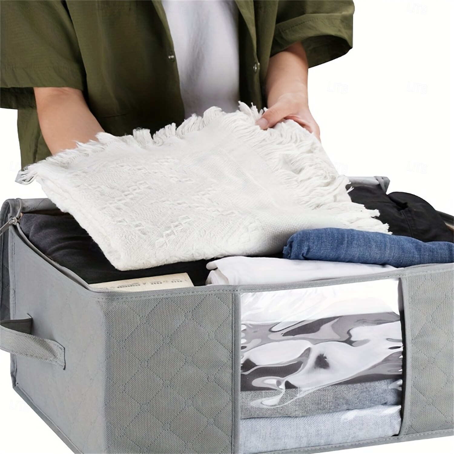 1/2/3pcs Foldable Storage Bag Set with Handles & Lids - Versatile Organizer for Clothes Bedroom Kitchen Bathroom Supplies - Durable Non-Woven Fabric TSA Approved - Gray 2025 - $5.49 –P5
