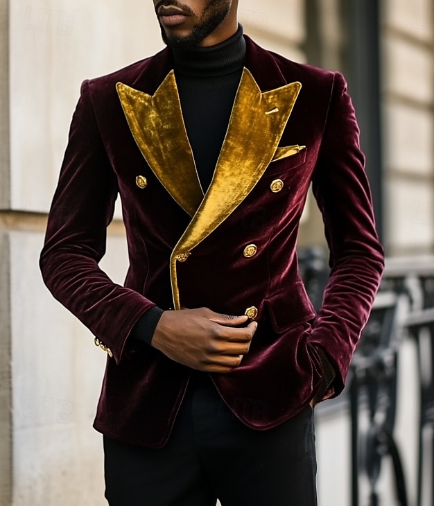 Herre Blazer jakke ملابس السهرة للرجال Lukkekrage Årgang Fest Fløyel Lapper Ensfarget Blazer Svart Burgunder Standard passform 2025 - $89.99 –P1