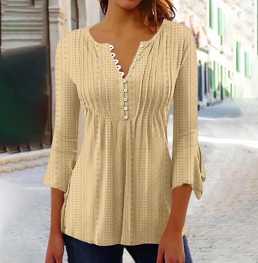 chemisier femme élégant moderne manches 3/4 hauts réguliers col en V travail quotidien jaune bleu violet vert printemps automne de 2025 ? $23.99 –P1