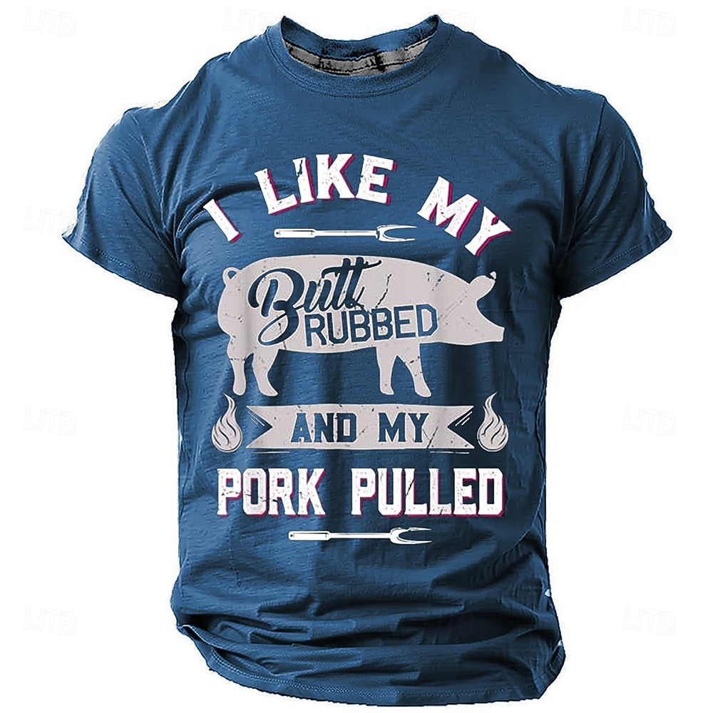Koszulka z zabawnym nadrukiem dla mężczyzn 'Lubię jak mi pocierają tyłek i moją wieprzowinę' - humor z BBQ 2026 - $19.49 –P4