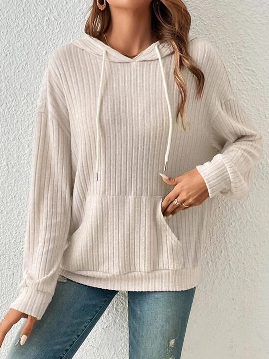 sweat à capuche femme uni col ras du cou manches longues noir vert beige gris automne hiver de 2025 ? $37.99 –P3