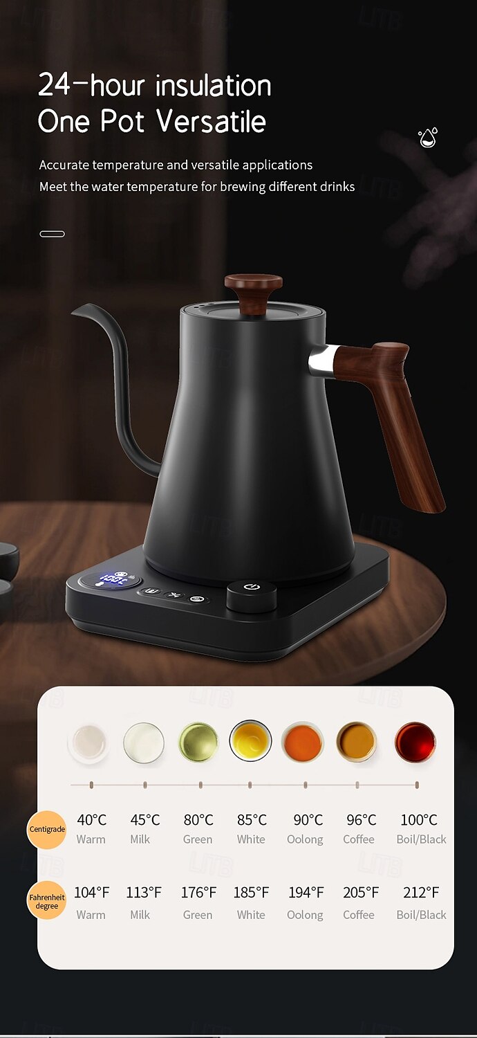 Electric Gooseneck Kettle Fast Water Boiler Stainless Steel Inner Temperature Control LCD Display Auto Shut Off 0.9L Pour Over Coffee and Tea Kettle 2025 - $77.99 –P8