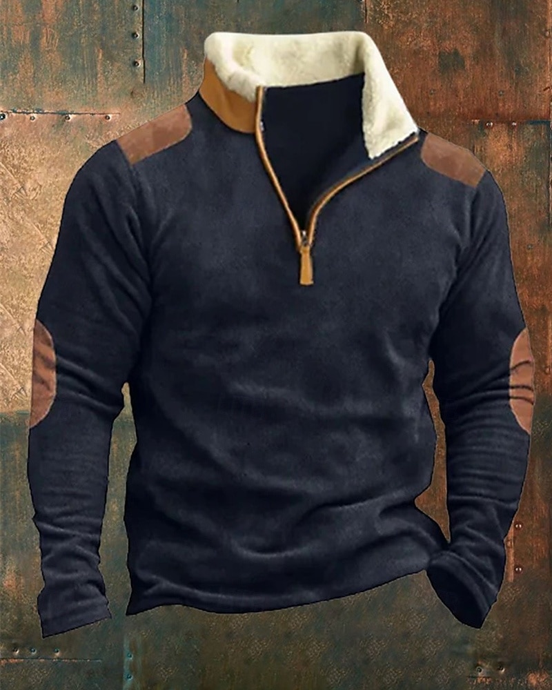 בגדי ריקוד גברים טרנינג סווטשירט עם רבע רוכסן כחול נייבי חצי רוכסן קולור בלוק טלאים כיס ספורט וחוץ יומי חגים פוליאסטר וינטאג' יום יומי צמר דק סתיו חורף ביגוד קפוצ'ונים חולצות טריקו שרוול ארוך 2025 - $35.99 –P1