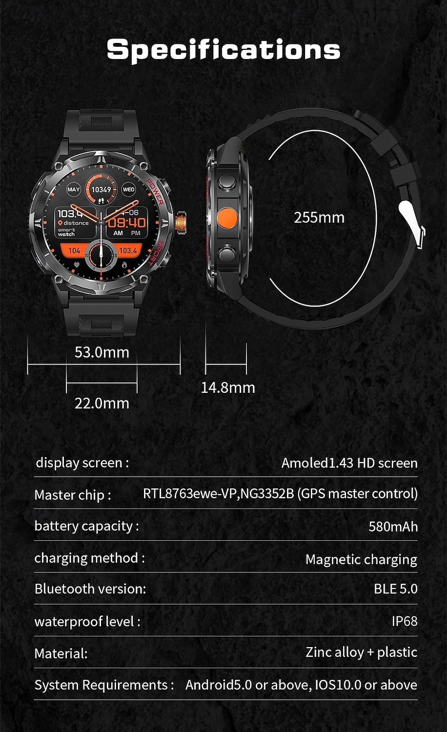 iMosi Y8 Slimme horloge 1.43 inch(es) Smart horloge Bluetooth Stappenteller Gespreksherinnering Activiteitentracker Compatibel met: Android iOS Heren GPS Lange stand-by Handsfree bellen IP 67 52 mm 2025 - $76.19 –P15