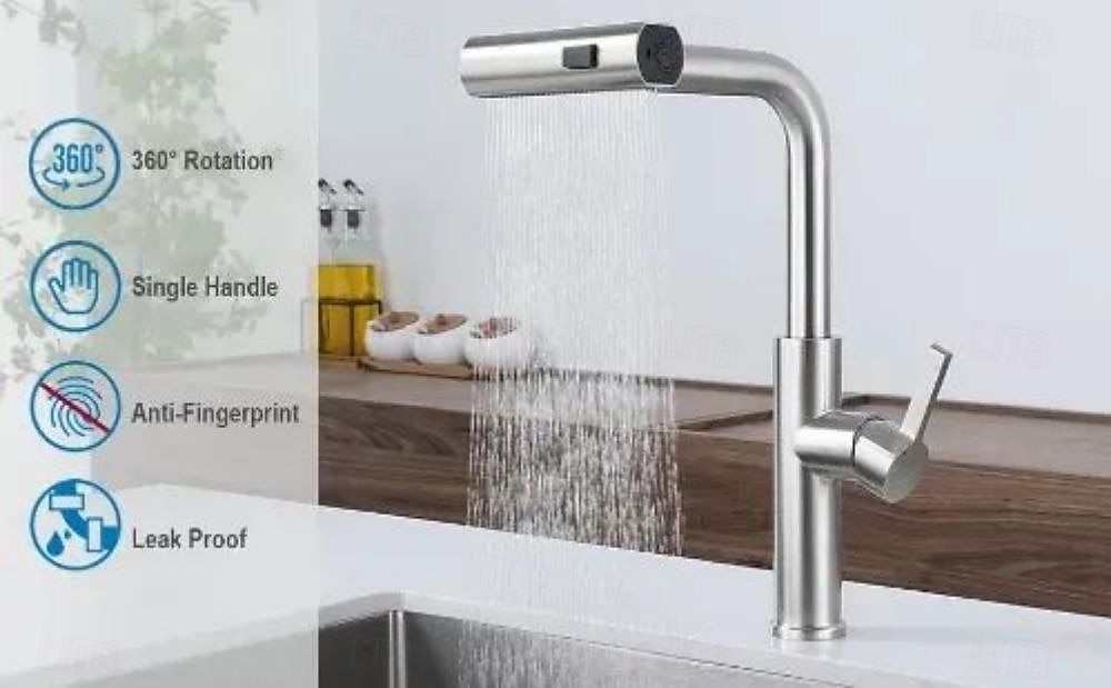 Распылитель для кухонного смесителя с водопадом, вращающийся на 360 градусов из нержавеющей стали, защита от брызг, прочный и простой в уходе, универсальный удлинитель фильтра 2025 - $23.99 –P3