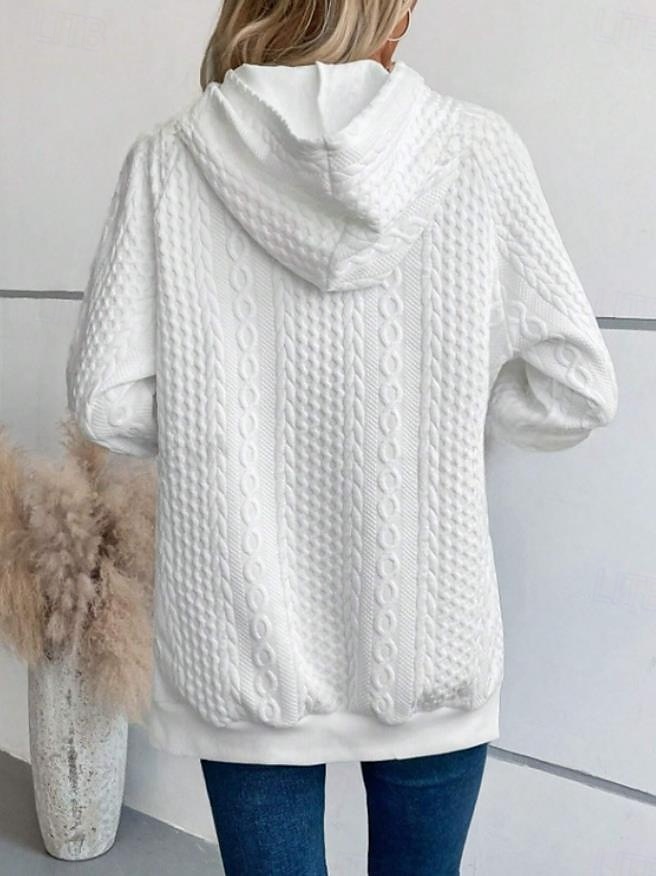 moletom feminino com capuz, moda trabalho, uso diário, casual, com capuz, bolso, solto, manga comprida, branco, outono inverno de 2025 por $35.99 –P4