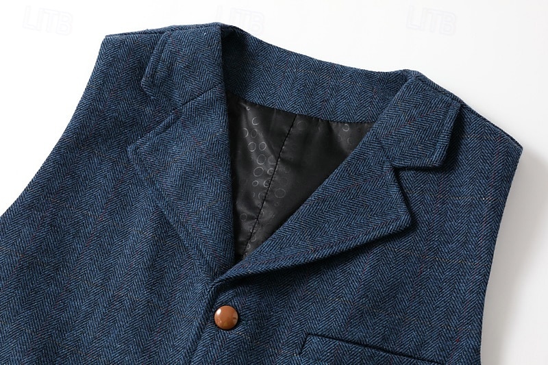 Pánské Kamizelka Tvídová vesta Vesta Vinobraní Módní Jaro & podzim Knoflíky Polyester Pohodlné Bez vzoru Jednořadé Do V Běžný Tmavě zelená Námořnická modř Tmavě šedá Světle šedá Vesta 2025 - $33.99 –P4